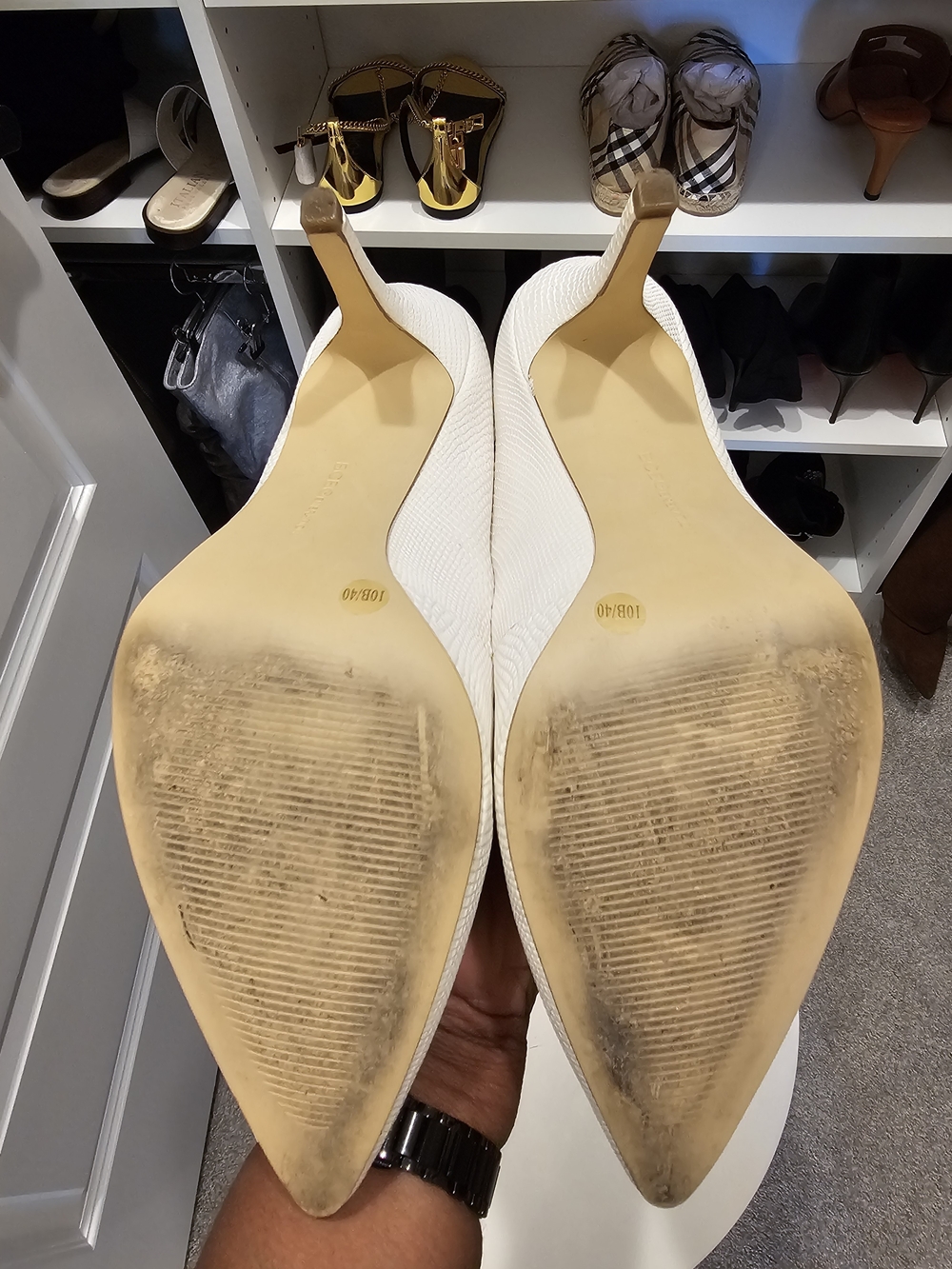 BCBGeneration White Textured Pointed-Toe Pumps - Picture 6 of 7